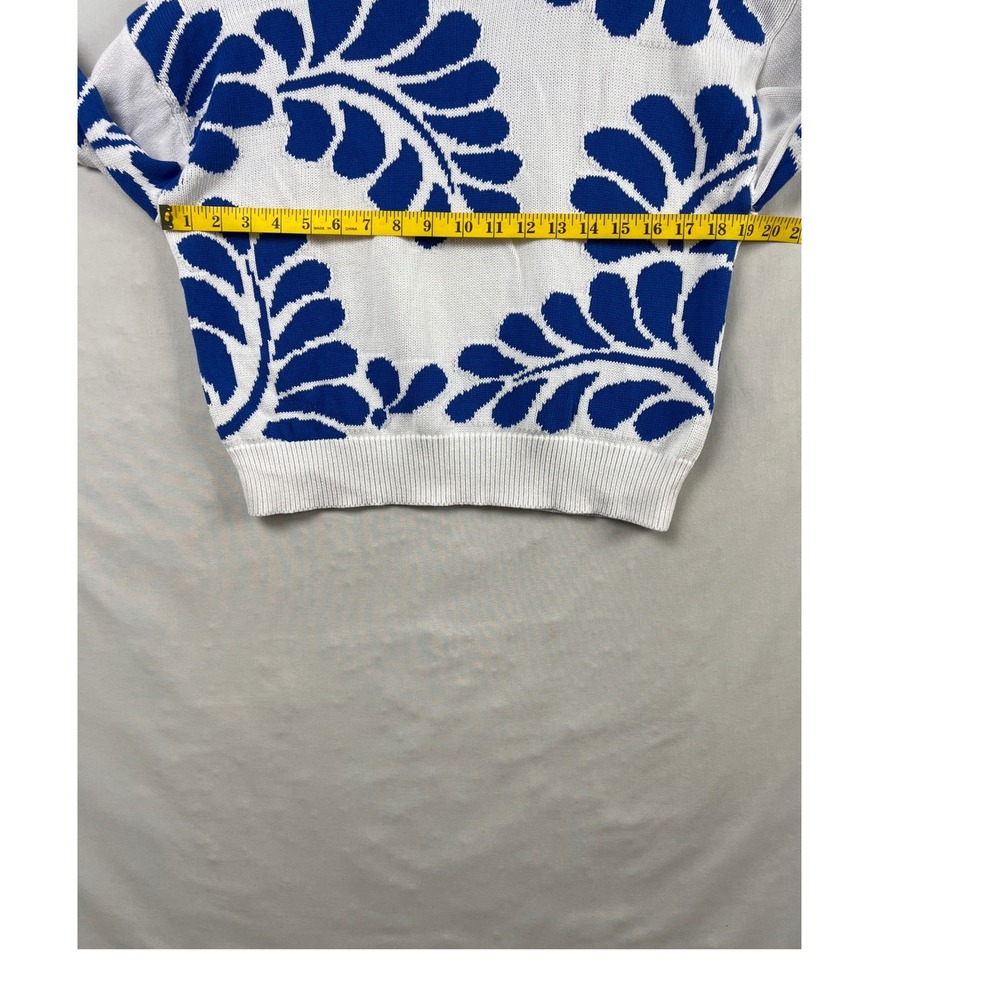 Ann Taylor Pullover Cropped Sweater Womens Medium White Blue Leaf Cotton Knit - Picture 5 of 8